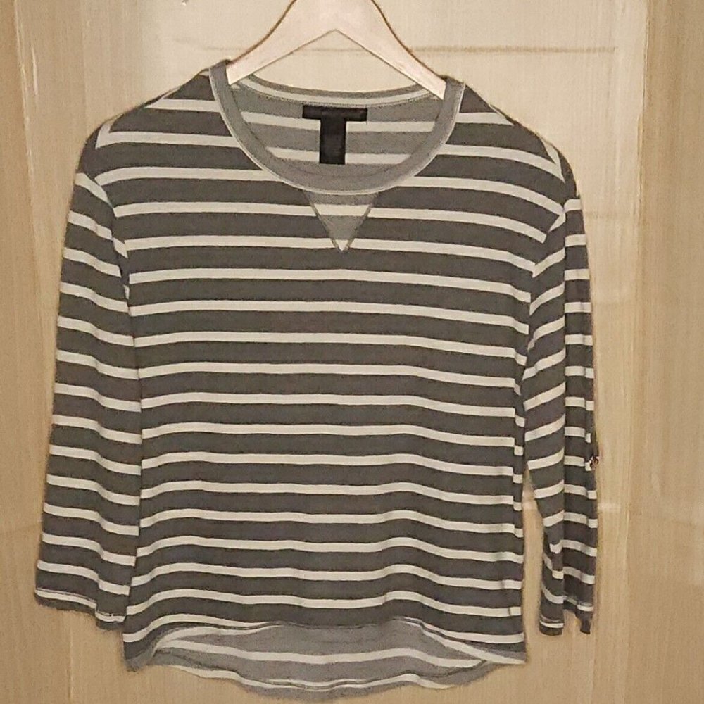 Preswick & Moore Petite Grey White Stripe Knit Top SP